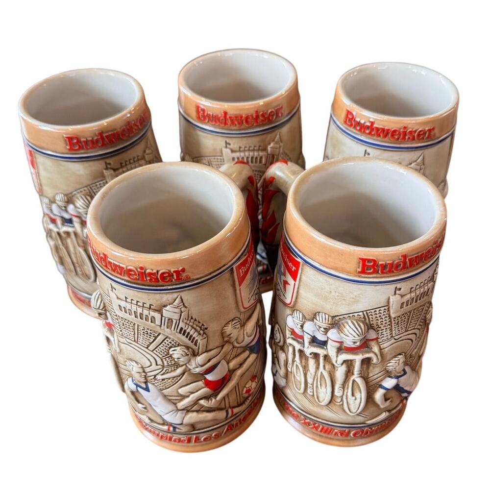 Lot of 5 Budweiser 1984 Games of XXIIIrd Olympiad LosAngeles Steins Ceramarte